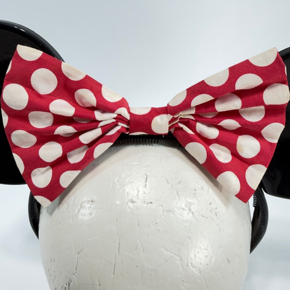 Vintage Disney Parks Minnie Mouse Ear Headband Red Polka Dot Bow Black Ears - Picture 4 of 12